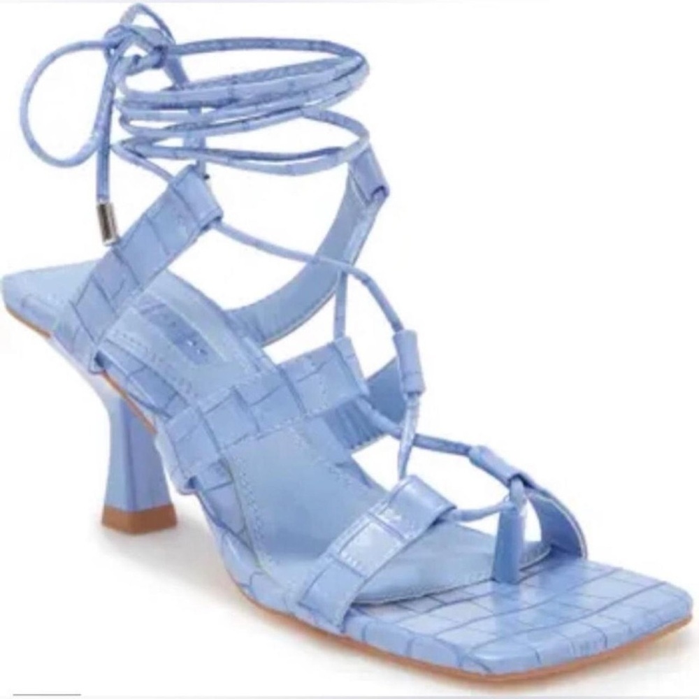 Topshop Nadine gillie tie up mid heel sandal in blue size: 8